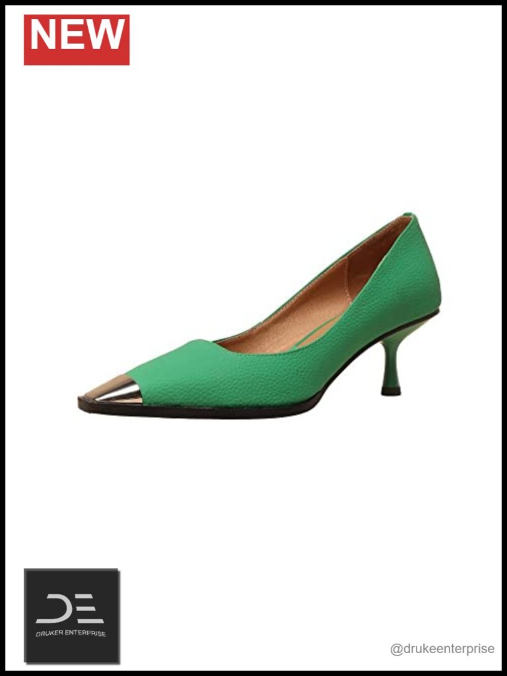 Women's Genuine Leather Cap-Toe Slip On Kitten Heel Pumps Dress Shoes